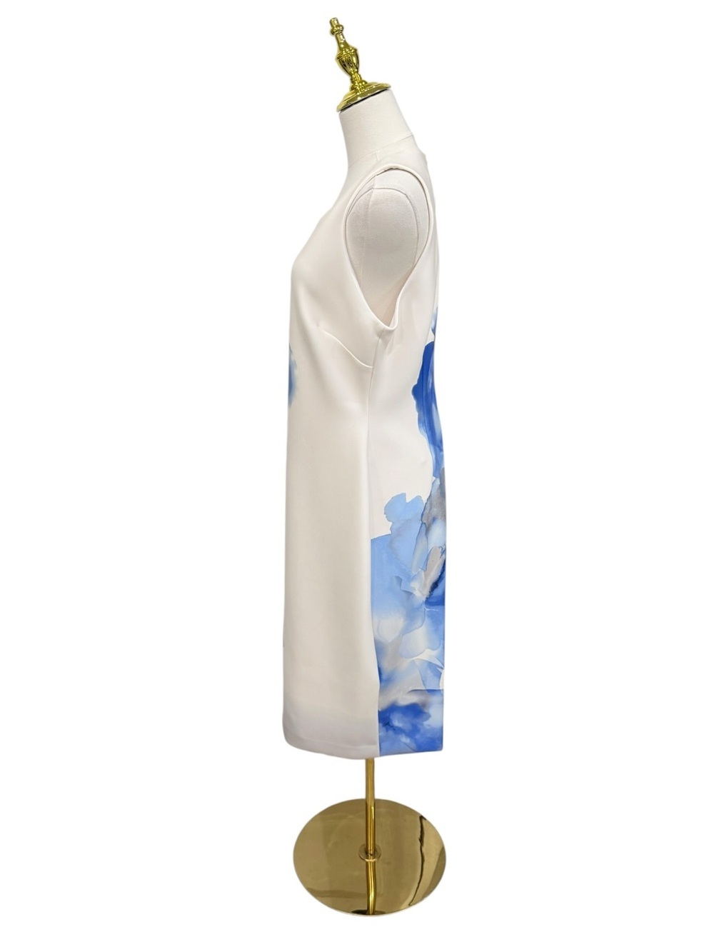 Donna Karan NWT Cielo White Blue Floral Print Sleeveless Scuba Knit Sheath Dress - Picture 11 of 16